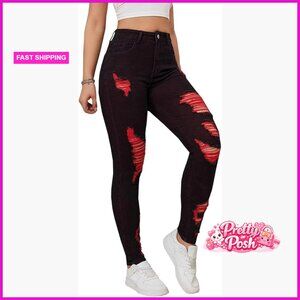 Ripped Skinny Jeans High Rise Stretch Petite Distressed Denim Pants
